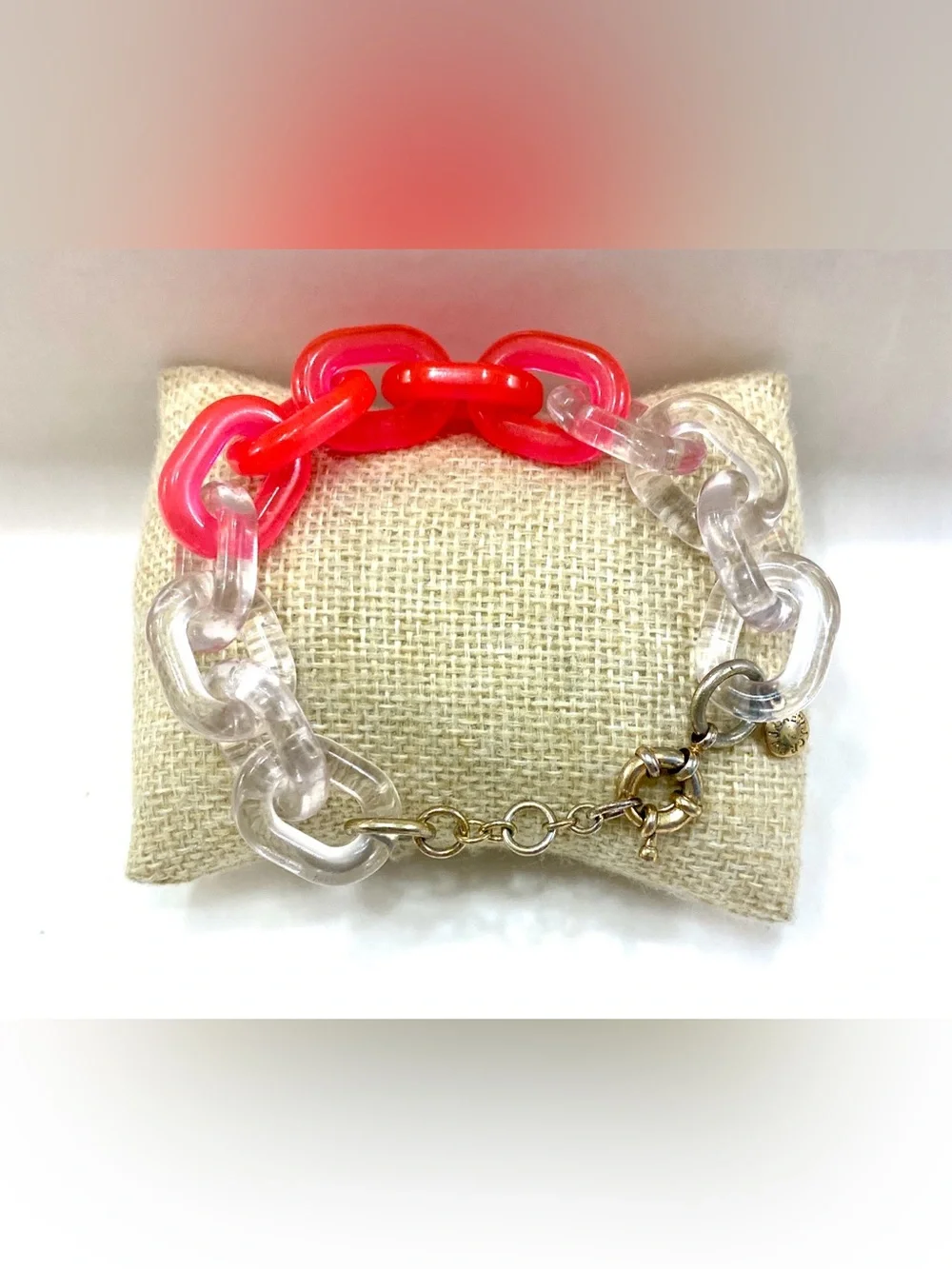 J. Crew Clear and Hot Pink Link Bracelet with Gold-Tone Clasp